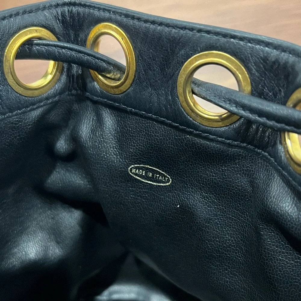 CHANEL Black Quilted Leather Drawstring Bucket Bag with Gold Hardware
